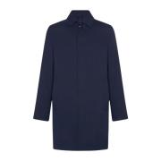 Navy Blue Linen Trench Coat Kiton , Blue , Heren