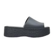 Geëmbosseerde PVC Platform Slides Melissa , Black , Dames