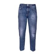 Heren Carrot Fit Jeans met Distressed Knie en Patch Effect. Lage Taill...