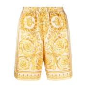 Gouden Barocco Print Zijden Shorts Versace , Yellow , Heren