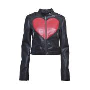 Zwarte Leren Biker Jas Moschino , Black , Dames