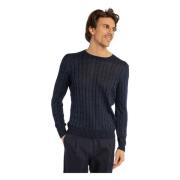 Blauwe Linnen Katoen Crew-Neck Sweater Gran Sasso , Blue , Heren