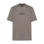 Bruin Katoenen Crew Neck T-shirt Ermenegildo Zegna , Brown , Heren