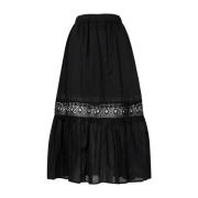 Zwarte Katoenen Hoge Taille Rok Kaos , Black , Dames