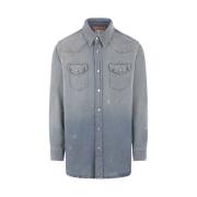 Blauwe Denim Relaxed-Fit Verfspatten Shirt Acne Studios , Blue , Heren