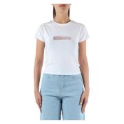 Logo Print Cropped Stretch Cotton T-shirt Calvin Klein Jeans , White ,...