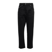 Zwarte Jeans Hoge Taille Korte Pasvorm Prada , Black , Dames