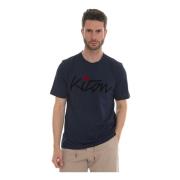 Maxi Logo Katoenen T-shirt Kiton , Blue , Heren