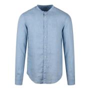 Linnen Mandarin Kraag Shirt Brian Dales , Blue , Heren