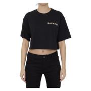 Zwarte Cropped Crewneck T-Shirt Ss24 Balmain , Black , Dames