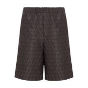 Zijden Monogram Shorts Bruin Ss22 Valentino , Brown , Heren