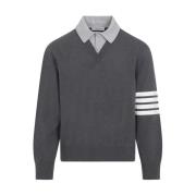 Grijze V-hals trui Thom Browne , Gray , Heren