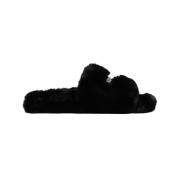 Zwarte Furry Slides Schoenen Balenciaga , Black , Heren