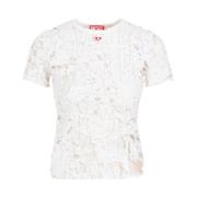Witte Katoenen T-shirt Distressed Effect Diesel , White , Dames