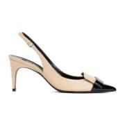 Beige Leren Slingback Stiletto Pumps Sergio Rossi , Beige , Dames