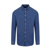 Blauw Denim Katoenen Overhemd Ss24 Giorgio Armani , Blue , Heren