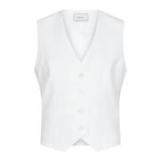 Melange Vest met Voorknopen Neo Noir , White , Dames