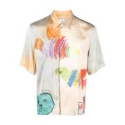 Satijnen Shirt met Cartoonprint Off White , Multicolor , Heren