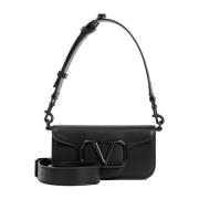 Zwarte Leren Schoudertas Ss24 Valentino Garavani , Black , Heren