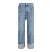 Blauwe Katoenen Jeans Mid-Rise Stonewashed Bottega Veneta , Blue , Dam...