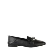 Leren Loafers met Metalen Logo Detail Michael Kors , Black , Dames