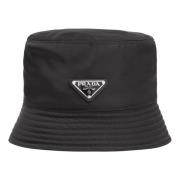 Zwarte Nylon Bucket Hat Prada , Black , Heren