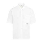 Witte Katoenen Shirt Korte Mouw C.p. Company , White , Heren