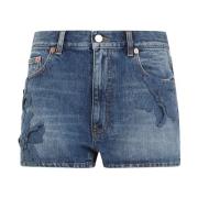 Blauwe Denim Geborduurde Shorts Valentino , Blue , Dames