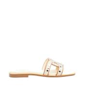 Wit leren instap sandalen met studs Tod's , White , Dames