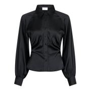 Zwarte Sateen Shirt met Raglanmouwen Neo Noir , Black , Dames