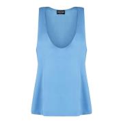 Zijden Mouwloze Ronde Hals Top Giorgio Armani , Blue , Dames