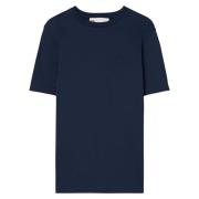 Geborduurd Logo T-shirt Tory Burch , Blue , Dames