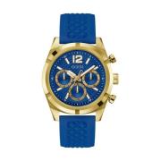 Weerstand Multifunctioneel Blauw Goud Horloge Guess , Blue , Heren