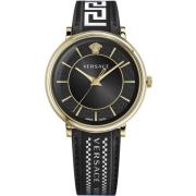 V-Circle Leren Armband Horloge Versace , Black , Heren
