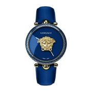 Blauw Leren Palazzo Empire Quartz Horloge Versace , Blue , Dames
