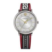 V-Circle Leren Armband Horloge Versace , Gray , Heren
