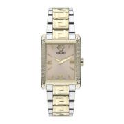 Goud en Zilver Roestvrij Stalen Horloge Versace , Multicolor , Dames