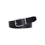 Klassieke Leren Riem Zwart Zilver Tommy Hilfiger , Black , Heren