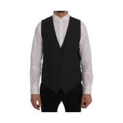 Grijze Gestreepte Wollen Stretch Gilet Dolce & Gabbana , Gray , Heren