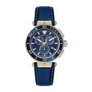 Greca Chronograaf Blauw wijzerplaat horloge Versace , Blue , Heren