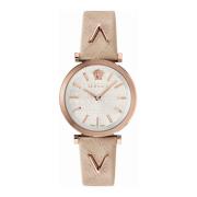 V-Twist Ivoor Leder Zilver Roségoud Horloge Versace , Pink , Dames