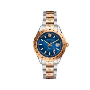 GMT Herenhorloge Goud Zilver Blauw Wijzerplaat Versace , Gray , Heren