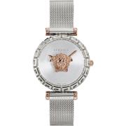 Empire Greca Zilveren Horloge Versace , Gray , Dames