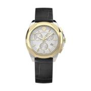 Chrono Lady Leren Horloge Zwart Goud Versace , Multicolor , Dames
