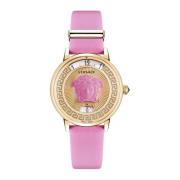 Medusa Icon Leren Horloge Roze Goud Versace , Pink , Dames