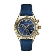 Klassieke Chrono Blauw Lederen Gouden Horloge Versace , Multicolor , H...