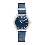 Blauw Leren Horloge Hellenyium Model Versace , Blue , Dames