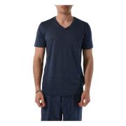 V-hals Casual T-shirt voor Mannen 120% Lino , Blue , Heren