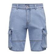Cargo-Style Denim Shorts Only & Sons , Blue , Heren