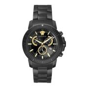 Nieuwe Chrono Gunmetal Roestvrijstalen Horloge Versace , Black , Heren